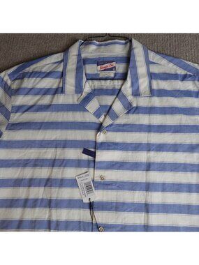 Johnnie-O Shirt XL Blue Striped Short Sleeve Camp Cabana NEW